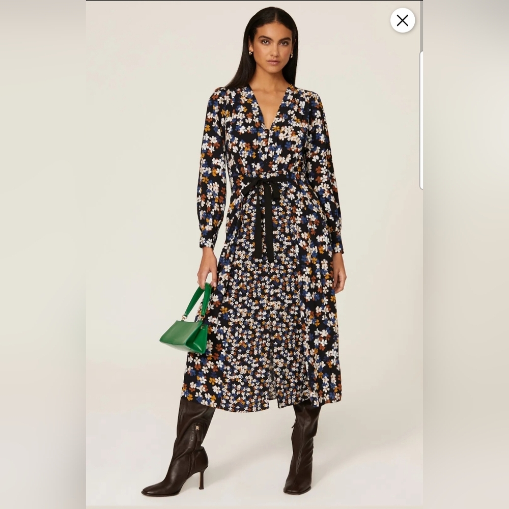 Jason Wu Collective x RTR Floral Tie Waist Long Sleeve Midi A-line Dress Size 6
